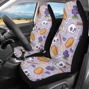 Universelle Halloween Totenkopf Autositzbezuege elastische Polyester Vordersitzschutz fuer Auto