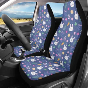 Suesse Auto-Sitzbezuege mit Hasen-Muster, blaue Blumen Kissenbezuege fuer PKW Innenausstattung.
