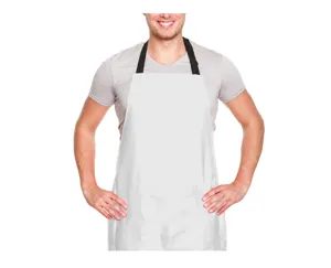 Plain white kitchen apron with black straps for chef and waiter, comfortable daily cooking tool.