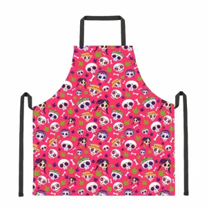 Halloween Cartoon Skull Ghost All-Over Print Apron Polyester Stain Resistant Sleeveless Home Kitchen Cooking Bib Apron For Party Adults