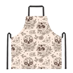 Küchenschürze mit Totenkopf Blumenmuster, bequemer Stoff, unisex Koch- und Backzubehör.