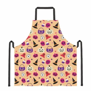 Halloween kitchen apron with cute skull pumpkin and ghost pattern for baking cooking.