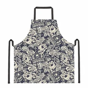 Gruselige Halloween Totenkopf Schürze, dunkler Vintage Gothic Stil Kochschürze für Party und Küche.