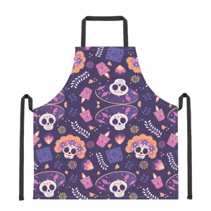 Grembiule da cucina con stampa teschio Giorno dei Morti Halloween, elegante viola.