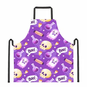 Halloween cute skull ghost print waterproof polyester kitchen cooking bib apron for baking