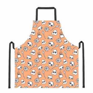 Halloween kitchen apron orange skull ghost pattern waterproof cooking baking bib apron