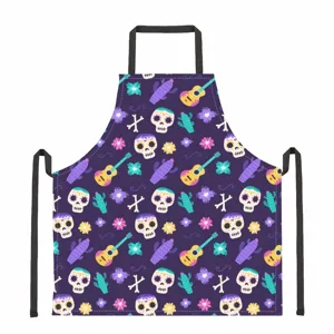 Halloween Day of the Dead Sugar Skull Guitar Print Polyester Kitchen Apron Main Shot
