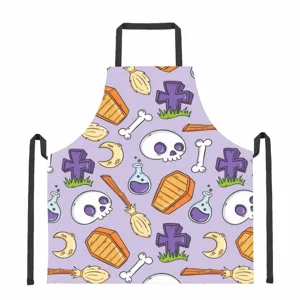 Halloween kitchen apron with cute skull and spooky pattern design, waterproof fabric for cooking.