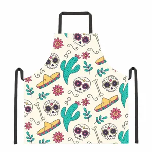 Halloween Tag der Toten Schürze Mexikanischer Stil Totenkopf Kochschürze für Küche Party