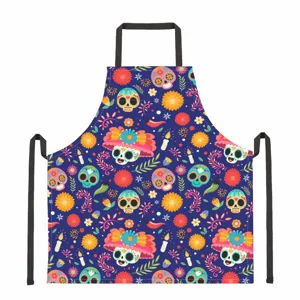 Colorful Halloween Day of the Dead Sugar Skull Print Kitchen Cooking Bib Apron Adult