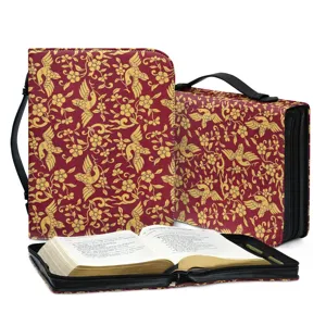 Vintage floral PU leather Bible cover bag with handle and zipper closure for daily church study.