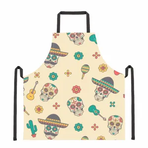 Halloween Day of the Dead sugar skull print apron, polyester anti-fouling kitchen home cooking apron.