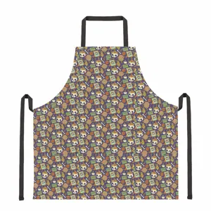 Halloween skull print short sleeveless apron for kitchen cooking artist barista work wear