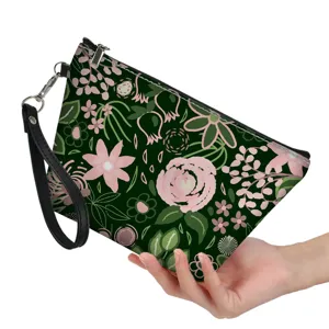 Women PU Leather Floral Print Makeup Bag Zipper Toiletry Pouch Travel Organizer Cosmetic Bag For Casual Handheld Storage Bag