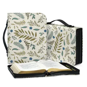 Floral pattern book carrying bag with handle and zipper for bible and reading books.