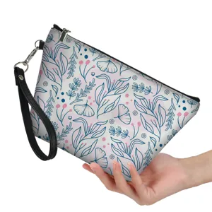 Botanischer Druck Kosmetiktasche mit Handschlaufe, stilvolles Make-up-Etui für moderne Frauen.