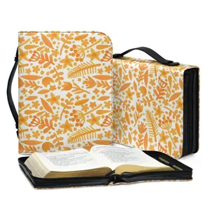 Portable floral book cover case with handle and zipper closure, stylish large storage bag.