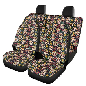 Fundas de asiento de coche universales delanteras con diseño de calavera floral.