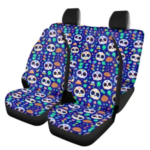 Fundas de asiento delantero de coche con estampado floral de calavera de azucar colorido.