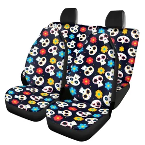 Fundas universales de asiento de coche delanteras con diseño de calavera colorida y flores