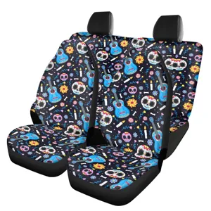 Universal Polyester Car Seat Cover Set Skull Flower Pattern Automotive Interior Protection Covers For SUV Truck Car Decoration