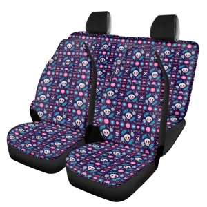 Universal Polyester Spandex Car Seat Covers Set Sugar Skull Floral Printed Breathable Front Rear Seat Protection Covers For SUV Car Interior Accessories