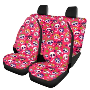 Creative sugar skull print car seat covers pink front pair auto interior protection decor