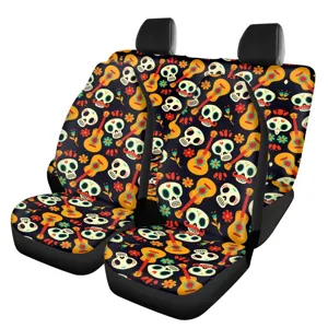 Fundas de asiento delantero universales con estampado de calaveras y guitarras auto.