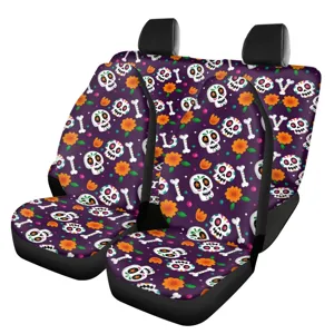 Kompletter Autositzbezug mit Totenkopf und Blumen Druck, stilvolle Auto Innendekoration.