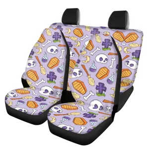 Halloween skull print car seat covers, front and rear auto interior protection accessories.