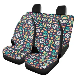 Universal car seat covers 5 piece set with colorful sugar skull pattern interior protection