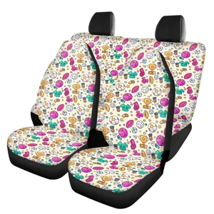 Housses de Siège de Voiture Universelles Protection Décorative Motif Dessin Animé Floral Imprimé Extensible Polyester Élasthanne Protecteur de Siège Avant Arrière pour Véhicule SUV