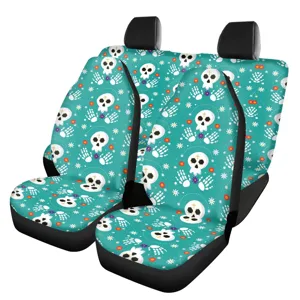 Car seat covers set front and rear teal skull pattern universal fit interior accessories auto