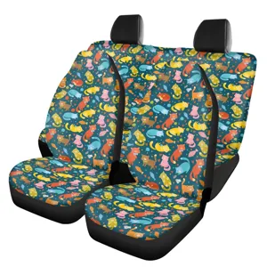 Universal Car Seat Covers Polyester Spandex Breathable Cartoon Cat Print Front And Rear Protective Seat Covers For Most Cars SUV Bucket Seats
