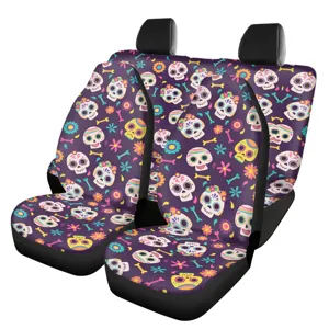 Car seat covers front and rear set universal fit colorful skull floral print auto interior