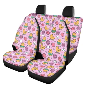 Jolies housses de siege auto rose avec motif de poussins de Paques avant et arriere.