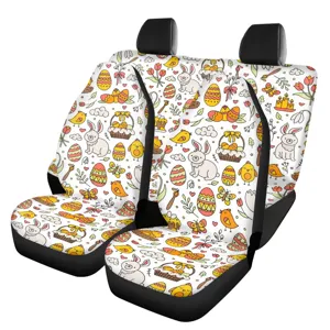 Easter Rabbit Print Car Seat Covers Universal Front And Rear Protectors Breathable Polyester Knitted Vehicle Interior Decoration