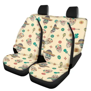 Mexican sugar skull car seat cover set, front and rear auto interior protectors.
