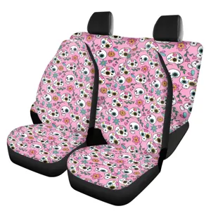 Rosa Totenkopf Autositzbezüge Komplettset, Blumen Druck Auto Innenausstattung Zubehör.