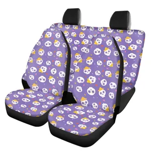 Car seat cover set, purple day of the dead skull print automotive interior protector.