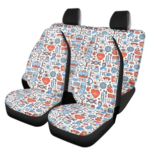 Medical doodle printed car seat cover front and rear set protective cushion interior accessory