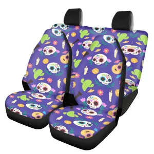 Colorful sugar skull print front car seat covers, universal fit auto interior protector.