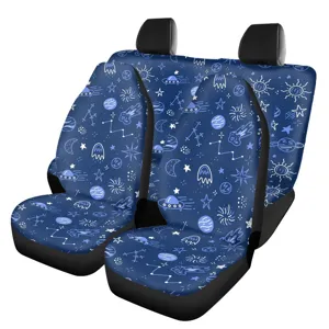 Universal blue car seat covers set with cute space doodle print, stylish interior protectors.