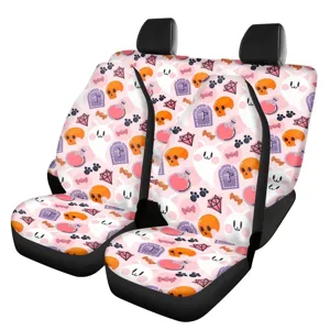 Cute cartoon pink print car seat covers universal fit front and rear vehicle interior decor.