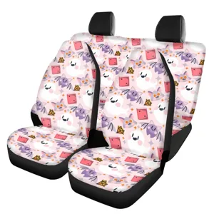 Cute pink cartoon ghost car seat covers front pair, kawaii universal fit automotive interior protectors.