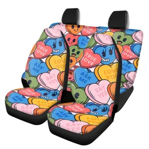 Universal car seat covers set, colorful cute heart print front and rear auto interior accessories.