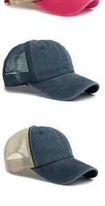 Detaillierte Ansicht verschiedener Vintage-Trucker-Caps mit Mesh-Texturen und Farben