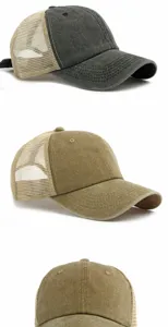 Nahaufnahme von Vintage-Trucker-Caps mit feinen Netzdetails und weicher Baumwolltextur.