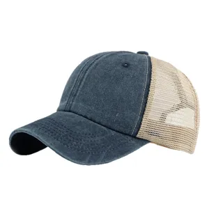 Vintage gewaschene Denim Trucker Mütze mit atmungsaktivem Netz