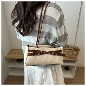 Sweet contrast color belt shoulder underarm bag for women, chic canvas handbag, spring summer.